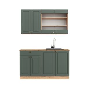 Vicco Single kitchen Fame-Line, 140 cm without worktop, Green-Gold Country/Gold Power Oak