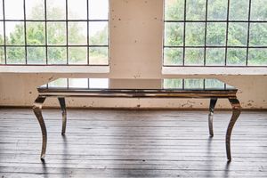 KAWOLA Esstisch Tisch Glastisch Barock, Gestell Edelstahl, 200x100cm AMARA