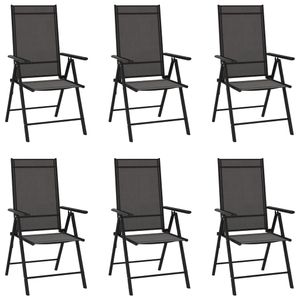 Möbel - Hommie Armlehnstühle Terrasse - Gartenstühle Klappbar 6er Set Textilene Schwarz - bis 150 kg belastbar - (52349)