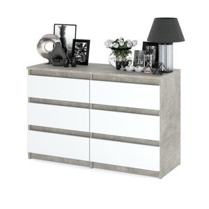 FURNICA - GABRIEL - Kommode / Sideboard mit 6 Schubladen - Beton-Optik / Weiß Matt H71cm B100cm T33cm