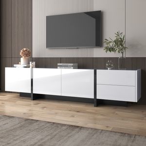 Merax TV-Lowboard Hochglanz weiß Fernsehschrank mit 2 Schubladen, Türen mit Regalen, TV-Board TV-Schrank, Breite:190cm