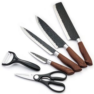 Küchenmesser Set 4 Messer 1 Schere 1 Keramik Schäler Koch- und Universalmesser im Damast Stil