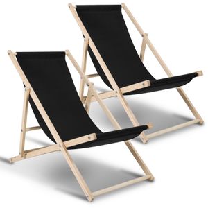 Jiubiaz Liegestuhl Chair Liege Klappbar Holz mit Armauflagen Campingstuhl klappliege schwarz 2 Stück