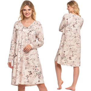 Moraj Damen Nightshirt langarm Sleepshirt Baumwolle 4400-001, Beige, 4XL