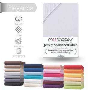 Müskaan - Jersey Spannbettlaken 180x200 cm - 200x220 cm + 40 cm Boxspringbett Laken, Farbe:weiß