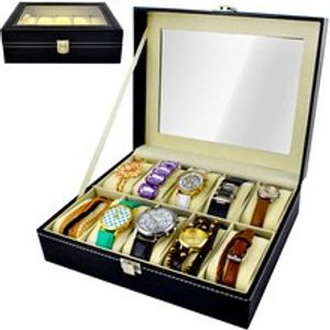 Uhrenbox Uhrenkoffer mit abnehmbaren Organizer Leder Schmuck Uhrenschatulle für bis zu 10 Uhren Uhrenkasten  Uhrenkissen aus Kunstleder 1369
