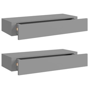 vidaXL Wandregale mit Schubladen 2 Stk. Grau 60x23,5x10 cm MDF