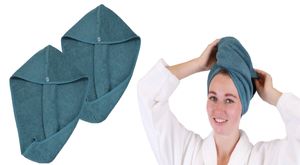 Betz 2 Stück Frottee Haarturban BERLIN Turban mit Knopf 100% Baumwolle – Farbe: taubenblau