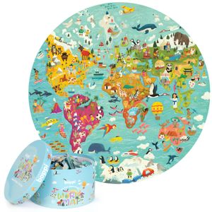 boppi Weltkarte Rundes Puzzle aus 100% recyceltem Karton, 150 Teile mit Tieren für Kinder 3 4 5 6 7 8 Jahre, 58cm Durchmesser