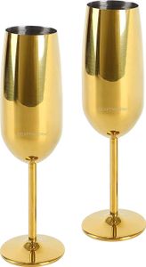 Echtwerk Sektglas, Champagnerglas, Sektkelche aus Edelstahl, Unzerbrechliche Gläser, Partygläser für Hochzeit/ Geburtstag/ Picknick, Geschenkset, 2-tlg, 250 ml, Gold-Edition