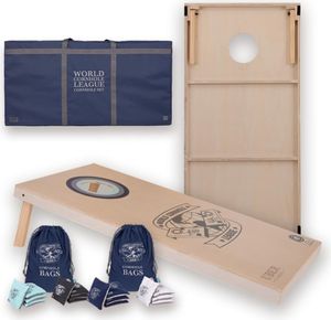 World Cornhole League - mit Tasche - 120 x 60 cm großes Doppelbrett-Set - 100% Holz - 16 super Bean Bags - Ubergames