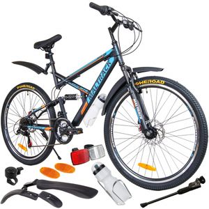 MalTrack Moutainbike MTB 26 palcov, 18-rýchlostný SHIMANO, BlackHawk bike, Odporúčaná výška 140-180cm, Sada blatníkov, Chlapčenský bicykel, Modrá a oranžová