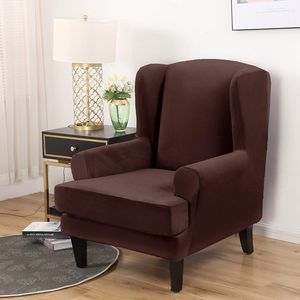 Velvet Wing Chair Covers 2 Piece Chair Covers Slipcover Elastický kryt křesla Pohovka Cover Stretch Protective Cover Kryt křesla pro Wing Chair，Brown