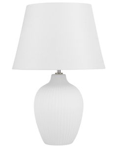 BELIANI Tischlampe Weiß Keramik 52 cm Stoffschirm Vasenform Kabel mit Schalter Retro-Stil