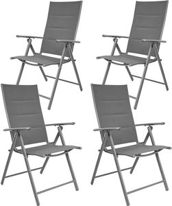 BRUBAKER 4er Set Gartenstühle Riva - Faltstühle klappbar- 7-Fach verstellbare Rückenlehnen - wetterfeste Klappstühle - Grau