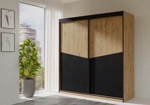 Albello Kleiderschrank Astoni Schiebeschrank Schiebeschrank für das Schlafzimmer Schlafzimmerschrank Eiche Schwarz 200X215X65