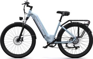 OT05 E-bike pre dospelých, 27,5 palca, 36V 18,2Ah batéria, 250W motor, hydraulické brzdy, farebný LCD displej, integrovaná batéria, mestský elektrobicykel modrý