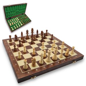 Schachspiel schach Schachbrett Holz hochwertig - Chess board Set klappbar mit Schachfiguren groß für Kinder und Erwachsene 48 X 48 cm