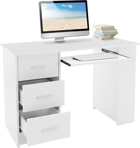 ML-Design Schreibtisch mit 3 Schubladen, 3 Regale und Tastaturauszug, 110x49x75 cm, Weiß, Stauraum, 3 Ablageflächen