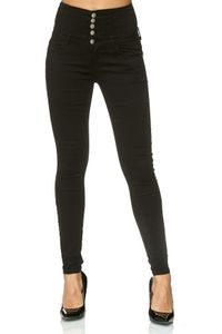 Damen Skinny Jeans Hose High Waist Demin Stretch Shaping 5-Pocket Design, Farben:Schwarz, Größe:36