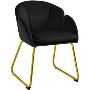 Yaheetech Gepolsterter Sessel mit Blütenblatt-Rückenlehne, Lehnstuhl mit Metallbeinen Gold, Esszimmerstuhl Polstersessel für Schminktisch, Schwarz