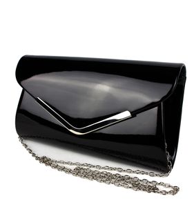 Vintage Damen Clutch Tasche Lack Abendtasche, abnehmbare Schulterkette Kettentasche, Glänzend, 50er Rockabilly Lederoptik, Farbe:Schwarz