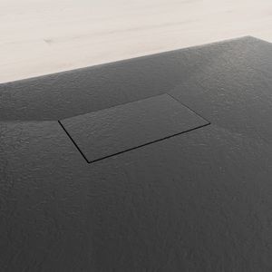 i-flair - SMC Duschwanne 120x100 cm mit anti-rutsch Oberfläche in schwarzer Steinoptik inkl. Ablaufgarnitur