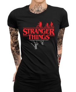 The Upside Down - Stranger Things Hawkings Damen T-Shirt, Schwarz, M, Vorne