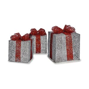Set di Addobbi di Natale Argentato Metallo Pacco Regalo Rosso
