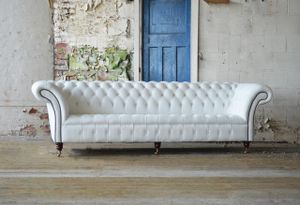 klassische Chesterfield Couch 4 Sitzer Sofa Couch Samt Leder Design big weiss