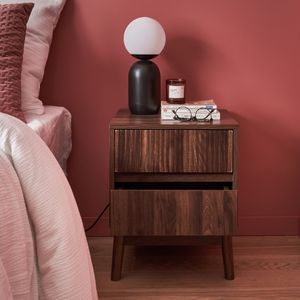 sweeek - Nachttisch mit zwei Schubladen - Dunkles Holz