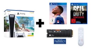 PlayStation 5 – Horizon Forbidden West Paket mit PS4 Call of Duty Vanguard, PS4 Fifa22, Sony Medienfernbedienung, WD_BLACK™ SN850 NVMe™ 2 TB SSD Festplatte mit Kühlkörper PlayStation 5 – Horizon Forbidden West Paket mit PS4 Call of Duty Vanguard, PS4 Fifa22, Sony Medienfernbedienung, WD_BLACK™ SN850 NVMe™ 2 TB SSD Festplatte mit Kühlkörper