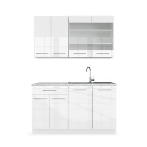 Vicco Single kitchen Fame-Line, 140 cm without worktop, White high gloss / white