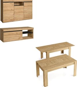 Set Naturale Esszimmer, Esszimmermöbel, Sideboard-TV-Schränke 120cm - Ausziehtisch Eiche/schwarz Set Naturale Esszimmer, Esszimmermöbel, Sideboard-TV-Schränke 120cm - Ausziehtisch Eiche/schwarz