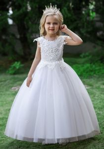 Kinder Langes ärmelloses Brautkleid Mesh Prinzessinnenkleid, Farbe: Weiß, Größe: 150