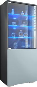 Vladon Vitrine Granada,  Germany, Vitrinenschrank mit Glastür und Glaseinsatz inkl. LED, Anthrazit matt/Denim matt (50 x 122,5 x 34,5 cm)