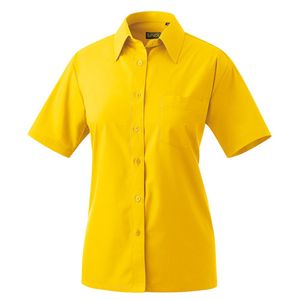Damen-Bluse, halbarm, Kentkragen, tailliert, gelb, Größe 44  : gelb : 44 : 60% Baumwolle 40% Polyester 120 g/m²