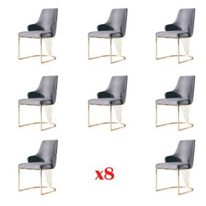 JV Möbel Neu Design-Set mit 8 Grau Esszimmerstuhl aus Edelstahlbasic  mit gepolstertem Textilsitz und Rückenlehne
