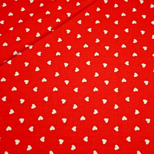 Baumwolle 100% Herzen 8mm weiß auf rotem Hintergrund
