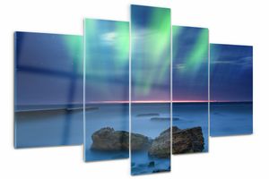 Tulup Bild Glasbild 5 Teile 170x100 cm Wandkunstdrucke - Nordlichter