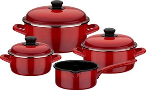 GSW Kochtopf-Set Red Shadow 7-tlg., 190114, Stahl-Emaille, ca. 1,4 L / ca. 2,8 L / ca. 4,7 L / ca. 1,4 L