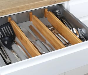 Bambus Schubladentrenner Set, 4-teilig Schubladenteiler Verstellbar, Schubladenteiler Schubladenorganizer Ordnungssystem für Schubladen