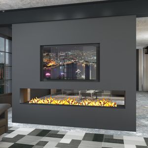 muenkel design e-tunnel PRO pure 2200 [Opti-myst Elektrokamineinsatz]: Wasserleitung - Mit Glasscheibe (einseitig) - 2.000 Watt Heizleistung - Kieswanne Schwarz ohne Steine