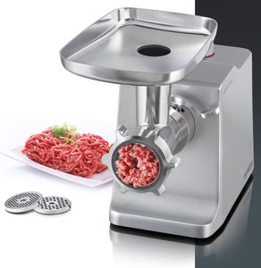 HEINRICHS Elektrischer Fleischwolf & Wurstmaschine inkl.3 verschiedene Hacksiebe+Kebbeaufsatz+ Wurstaufsatz+Stopfer, Leistungsstarker 1800W Motor, Profi Metallgetriebe, 2KG/pro min Fleischverarbeitung