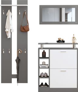 Garderobenset inkl. Spiegel, 2 Wandpaneelen, einer Regalwand und einem Schuhschrank Flurgarderobe Flurmöbel Wandgarderoben-Set 80 x 25 x 96.5 cm