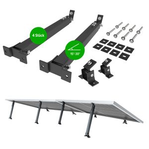 NuaSol Balkonkraftwerkhalterung 2er Set | Solar- & PV-Montagesysteme | Verstellbare Solarpanel Halterung für PV-Anlagen 4 Stück | Neigungswinkel 15-30° | Länge einstellbar  390 - 693 mm | inkl. Montagematerial | Schwarz