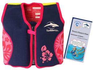 Konfidence Kinder-Schwimmweste aus Neopren, Lampiphant® Edition mit Plitsch-Platsch-Fibel, 6-7 Jahre, Rosa Blumen