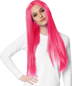 Perücke Lange Haare glatt - pink