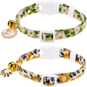 2 Stück verstellbar Katzenhalsband mit Gänseblümchen Glocke Anhänger, Sicherheits Kitten/ Welpen Halsband mit Sicherheitsverschluss, Personalisiert Haustierzubehör -S
