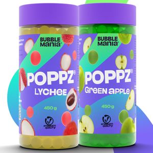 POPPZ BubbleMania Popping Boba Fruchtperlen für Bubble Tea Mix | Litschi, Grüner Apfel – 2 X 450 G